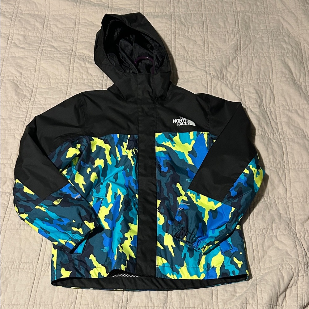 The North Face Black and Blue Camouflage Rain Jacket